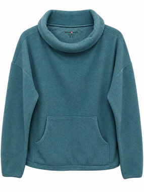 Swiss Alps Cowl Neck Pullover Sweatshirt Women's XL Teal Fleece Kangaroo Pocket